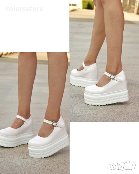 Обувки на платформа - бял лак - GHF90 , снимка 1
