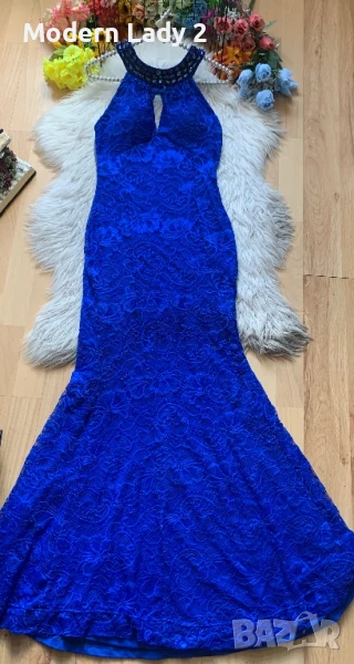 Дълга турско синя дантелена рокля , снимка 1