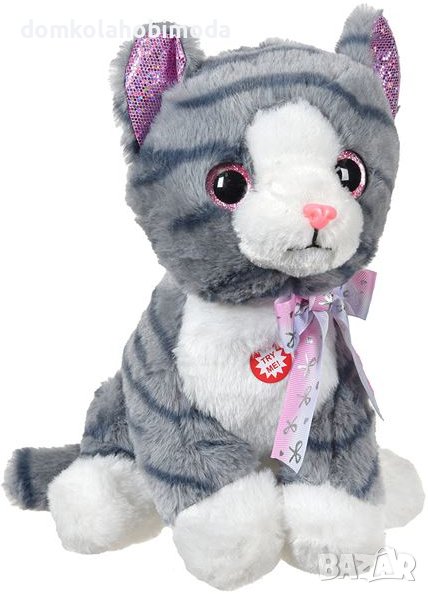 Плюшена седнала сива котка,С звук ,22х22х28см, снимка 1