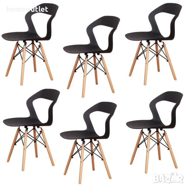 Модерни столове с крака от масивна дървесина и седалка от полипропилен, к-кт от 6 бр. LQ-266YMS-6HEI, снимка 1