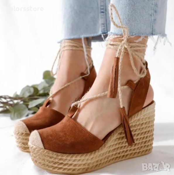 Сандали на платформа - кафяв велур - S585, снимка 1