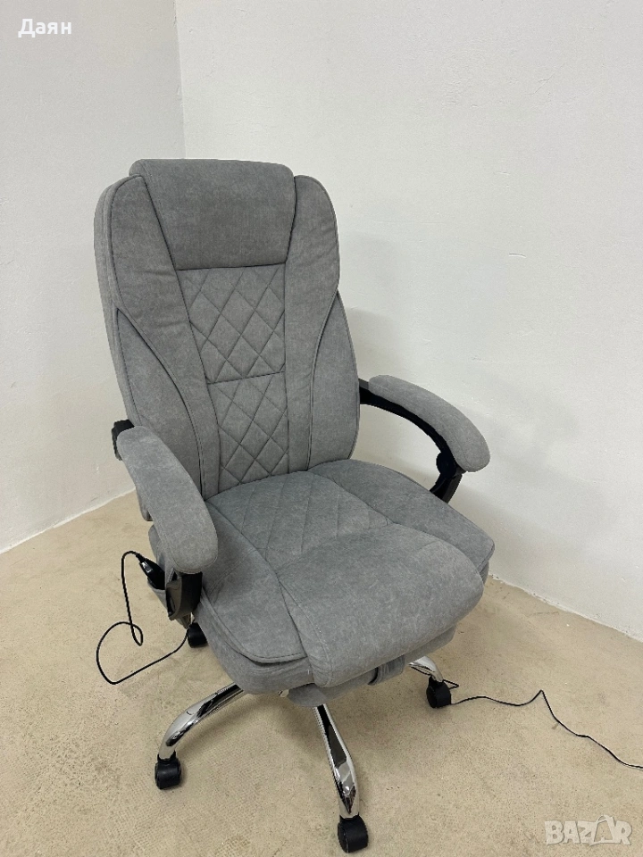 Масажен офис стол, функция затопляне, регулируема височина и поставка за крака, сив Vinsetto, снимка 1