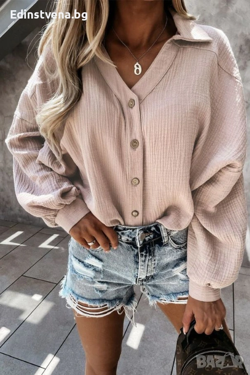 Дамска риза с дълъг ръкав в бледорозов цвят | Разпродажба! Последен размер XXL!, снимка 1