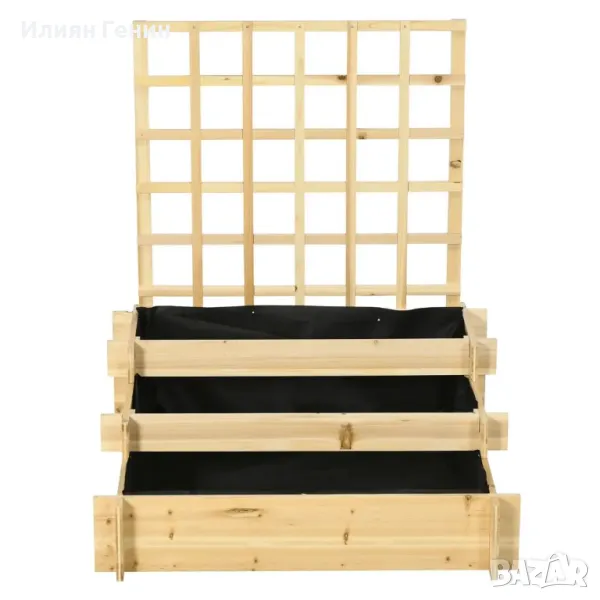 Повдигнато легло Outsunny с решетка, 3 нива, рамка от естествено дърво, подплата от полар, снимка 1