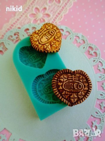 Оре о Ore o oreo орео Сърце 2 малки бисквитки силиконов молд формa украса торта фондан шоколад, снимка 1
