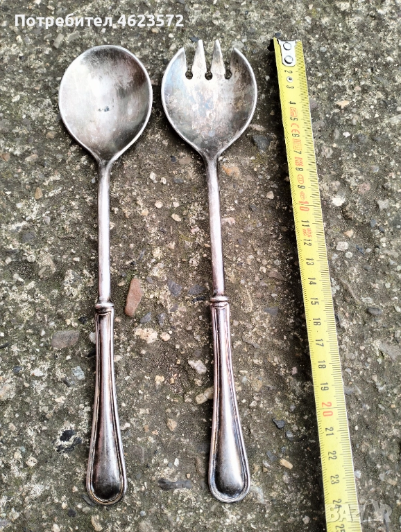 Посребрени италиански прибори за салата маркирани, снимка 1