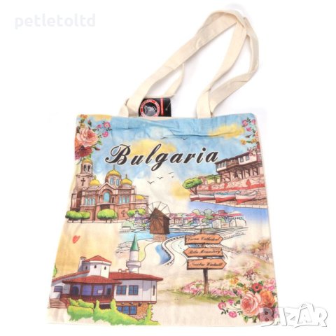 Сувенирна чанта, текстилна - тип пазарска - декорирана със забележителности от България 33см Х 37см , снимка 6 - Други - 44396278
