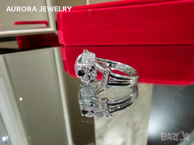CARTIER Panthere de Cartier White Gold Paved Head Diamonds Пръстен, снимка 4 - Пръстени - 53238592