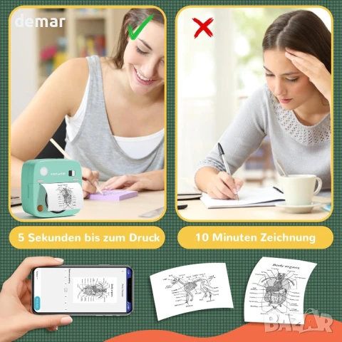 Принтер за стикери, Print Pod, мини преносим принтер с 8 ролки хартия, снимка 6 - Принтери, копири, скенери - 50910865