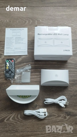 2 бр. безжични акумулаторни LED стенни лампи с осветление нагоре и надолу, дистанционно, снимка 10 - Лед осветление - 53051774