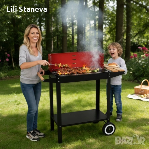 Градинско барбекю на колела, емайлирана стомана, 4 степени + Подарък 3 прибра. , снимка 10 - Градински мебели, декорация  - 53438630