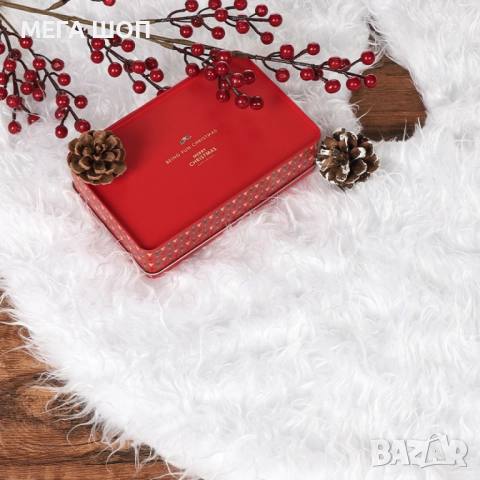 Бяла кръгла плюшена подложка за коледно дърво,елегантна украса за празничния декор., снимка 3 - Други стоки за дома - 52587029