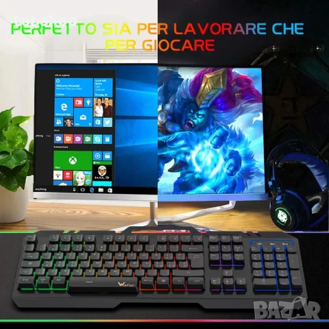 НОВА Геймърска клавиатура WisFox с подсветка, версия 2023 г., снимка 4 - Клавиатури и мишки - 50525571