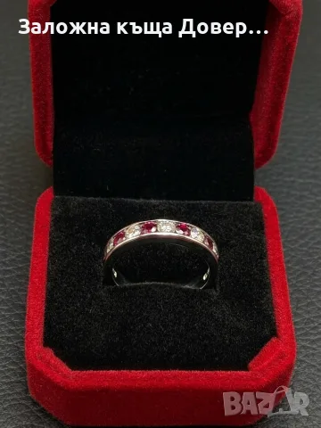 Златен пръстен с диаманти и рубини 14 k 585 gold diamonds rubies, снимка 4 - Пръстени - 55781537