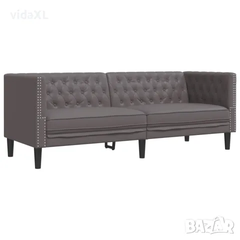 vidaXL Диван Chesterfield с 3 седящи места, сив, kunstnahast