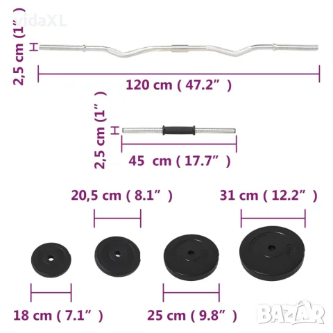 vidaXL Щанга и дъмбел с тежести 60 кг, снимка 9 - Фитнес уреди - 56146588