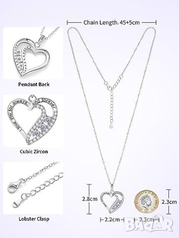 	Нова нежна Дамска огърлица с кристали Сърце Циркон Колие Подарък жена, снимка 3 - Колиета, медальони, синджири - 42188829