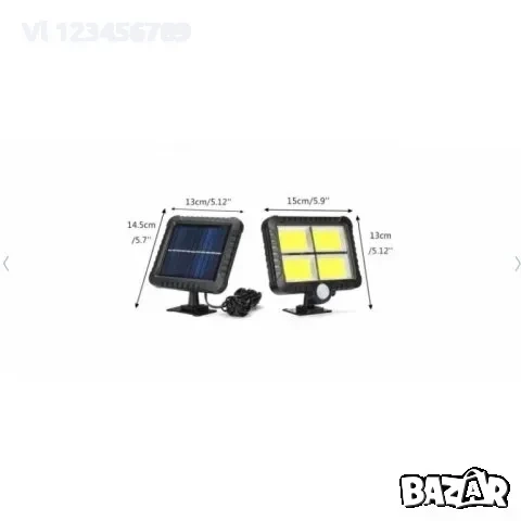 LED соларен прожектор с 4 COB лампи+сензор за движение+соларен панел, снимка 3 - Соларни лампи - 52287504