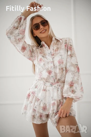 Дамски сет риза и къси пандалонки, снимка 1