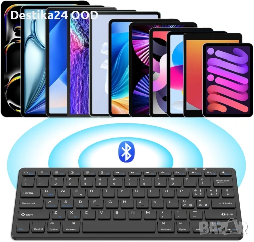 Bluetooth Клавиатура за iPad, Android и Windows – Презареждаема Черна, снимка 3 - Клавиатури и мишки - 53381983