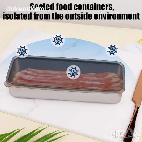 Иноксова кутия за бекон и деликатеси, херметична, за хладилник и фризер, снимка 3 - Други - 52638254