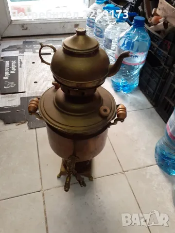 Стар месингов самовар с чайник горе, снимка 1