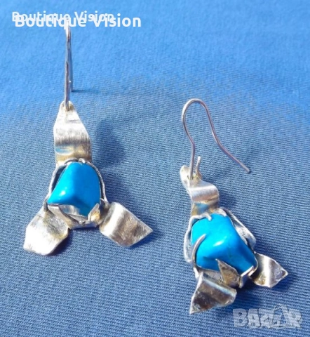 Ново! Сребърен пръстен проба 950 с естествени камъни - Тюркит, снимка 4 - Пръстени - 32963209