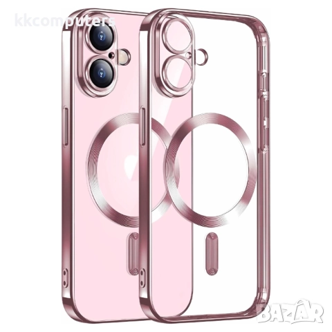 Силиконов кейс bSmart Chrome Magsafe с протектори за камерите, За iPhone 17 (6.3), Розово-златен