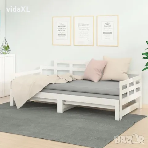 vidaXL Разтегателна кушетка, бяла, борово дърво масив, 2x(80x200) см（SKU: 820348）, снимка 2 - Спални и легла - 56063280