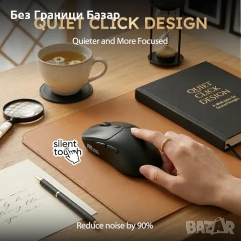Нова черна Безжична тиха мишка RK Royal Kludge MO1 6 бутона Bluetooth 2.4GHz USB-C, снимка 8 - Клавиатури и мишки - 55954800