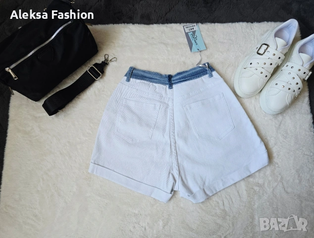 Дамски къси дънкови панталонки със син деним в горбата част , снимка 8 - Къси панталони и бермуди - 49579980