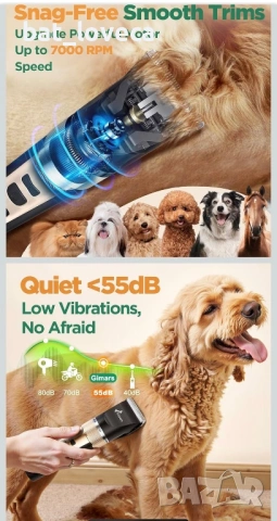 Безжична машинка за подстригване на кучета Gimars с 3 скорости и ножицa от неръждаема стомана, тиха , снимка 2 - За кучета - 53670863