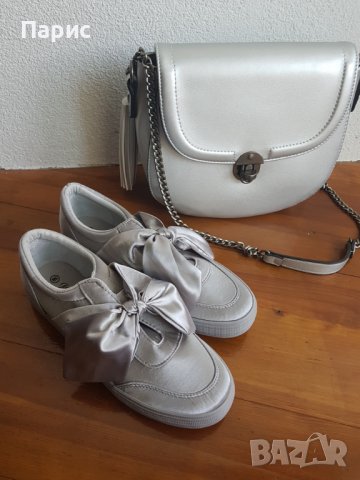 Дамски обувки сиви с панделка, снимка 2 - Дамски ежедневни обувки - 39335081