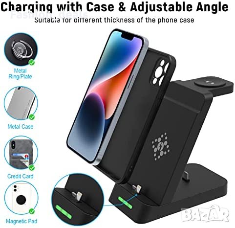 3 в 1 Нова стойка зарядно телефон слушалки часовник Магнитна станция iPhone Apple Watch AirPods, снимка 4 - Аксесоари за Apple - 40352638