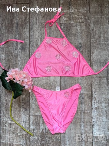 Кокетен цикламено неоново розов бански костюм с 3D 3Д цветя размер М , снимка 6 - Бански костюми - 41677097