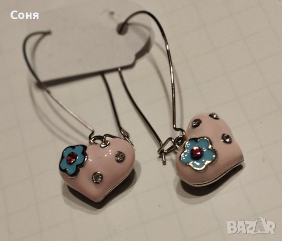 Обици, обеци розови сърца  с камъни, снимка 2 - Обеци - 40315259