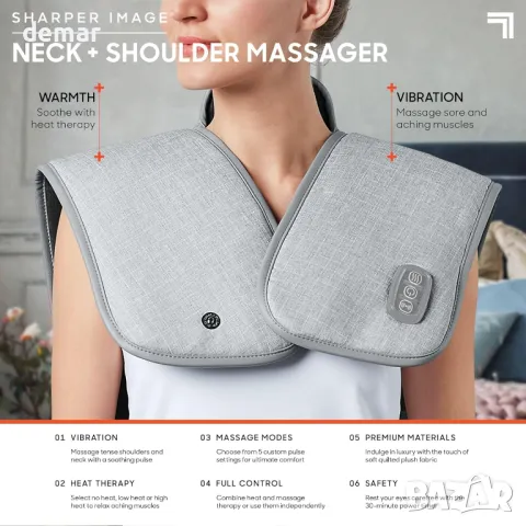 Sharper Image Вибриращ масажор с нагряване за врата, раменете и гърба, 5 режима, снимка 2 - Масажори - 49516526