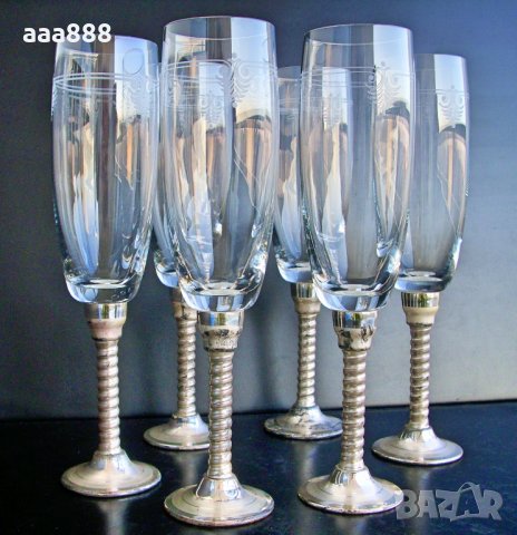 Сервиз чаши за шампанско кристал сребро Бохемия