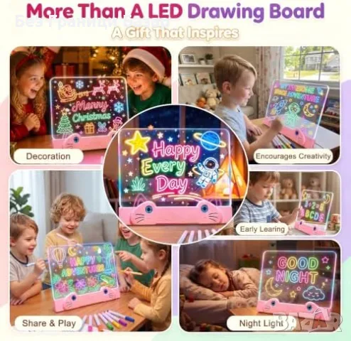 Нова LED светеща дъска за рисуване 16", 7 маркера, Type-C, подарък за деца, снимка 8 - Образователни игри - 56009568