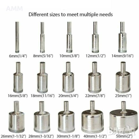 Диамантени боркорони за стъкло , фаянс ,  керамика - 15бр., снимка 3 - Диамантени и режещи инструменти - 41446219