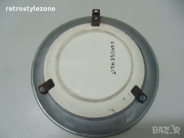 № 5627 старо пано - порцелан , метал   - диаметър 21 см , снимка 5 - Други ценни предмети - 34273760