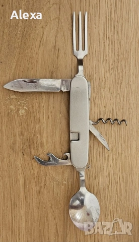 Къмпинг прибор 6 в 1 комбиниращ вилица лъжица отварачка ножче тирбушон шило, снимка 2 - Прибори за хранене, готвене и сервиране - 53541442