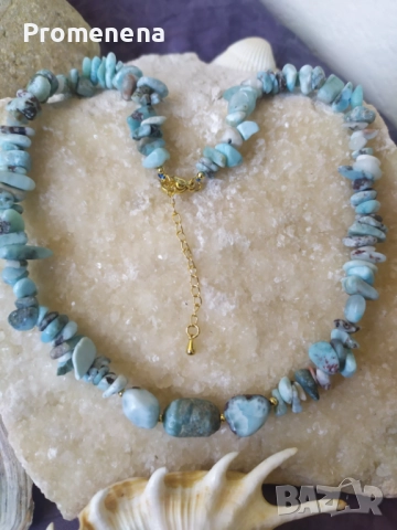 Комплект колие и пръстен от естествен Ларимар