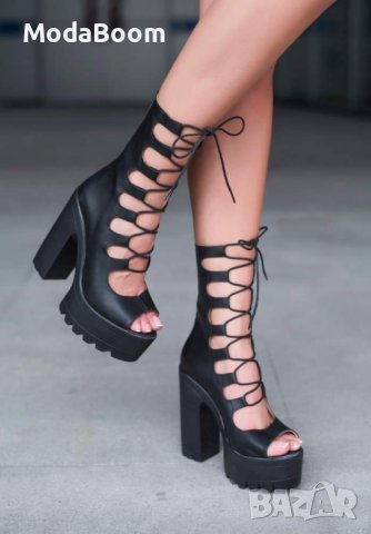 Модерни летни боти на ток - кожа , снимка 2 - Дамски боти - 41760532