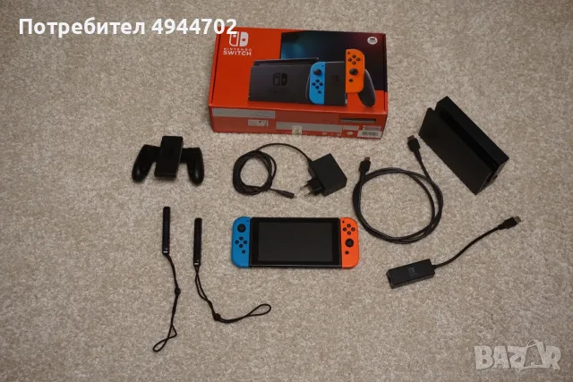 Nintendo Switch (v1) – пълен комплект + LAN адаптер + 512 GB SD