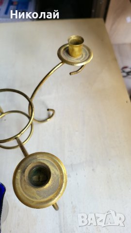 Красив месингов свещник със стъклена чашка, снимка 5 - Антикварни и старинни предмети - 41906805