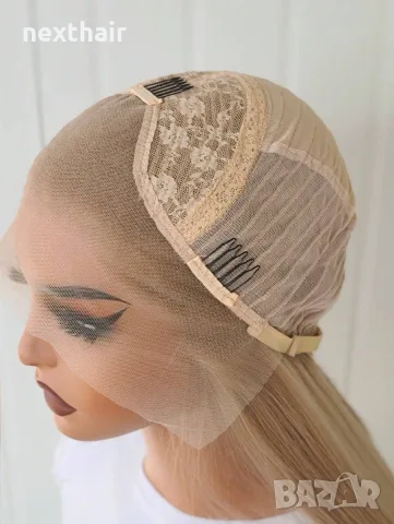 Перука 80 см - Пшенично руса права перука с дантела Lace Front 13×4, снимка 6 - Аксесоари за коса - 55887938
