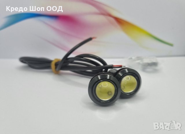 Комплект LED Диодни Дневни светлини 6000К бели, орлово око 18мм, снимка 2 - Аксесоари и консумативи - 41116351