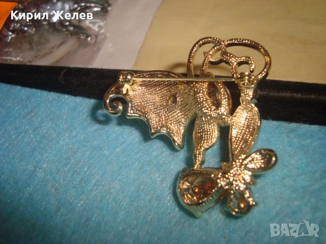 ЕМАЙЛИРАНА СКЪПОЦЕННА ПОЗЛАТЕНА БРОШКА ПЕПЕРУДА БОХЕМСКИ КРИСТАЛИ и ЦИТРИН АРТ-НУВО СТИЛ 26272, снимка 5 - Други - 34792933