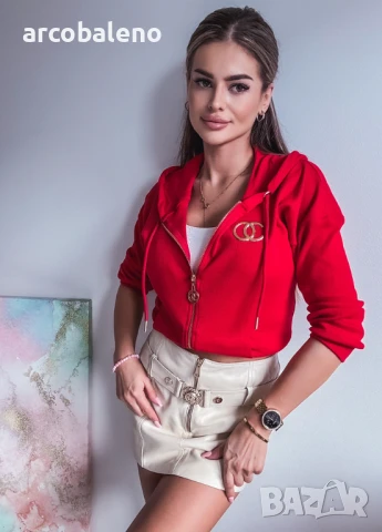 Дамски червен памучен суичър с цип , снимка 11 - Суичъри - 51068159